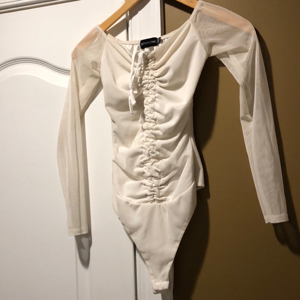 Pretty little thing cream bodysuit, size 4